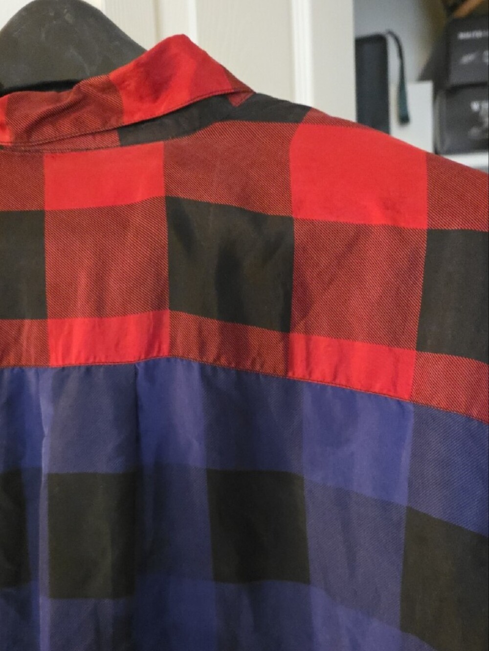 Men's Multicolor Patchwork Plaid Button-Down Shirt - Red, Blue, Green, White - Picture 10 of 12